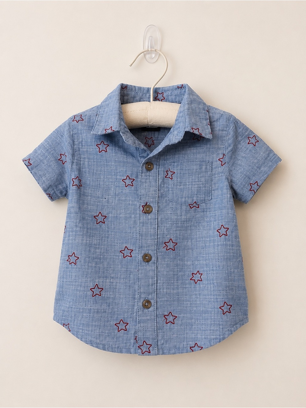 Cat & Jack Light Blue Star-Print Short Sleeve Button-Down Shirt